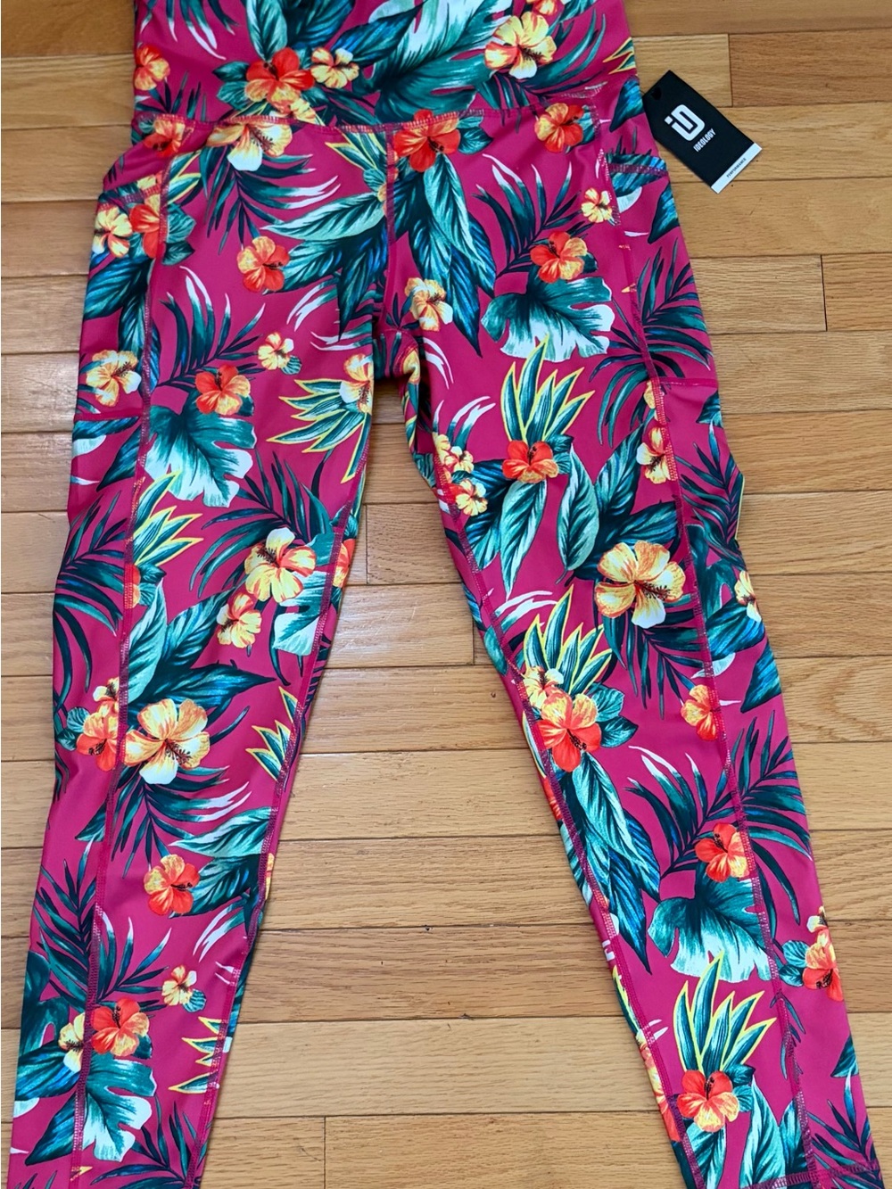 Ideology Tropical Floral set Leggings and bra in Magenta and Teal